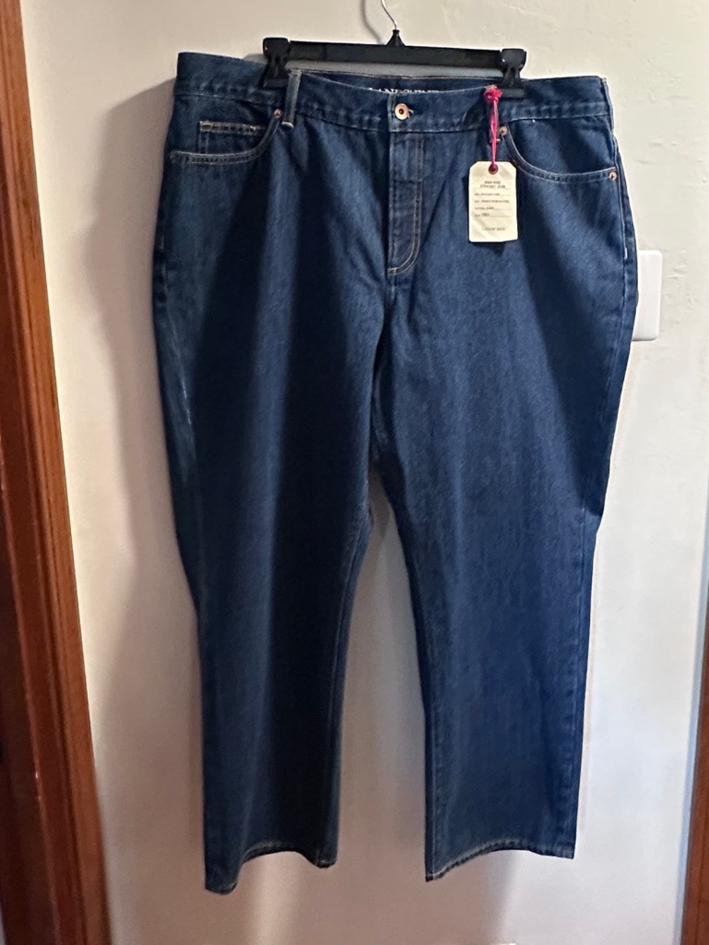 Lands' End Women's High Rise Straight Jeans - Dark Blue Denim